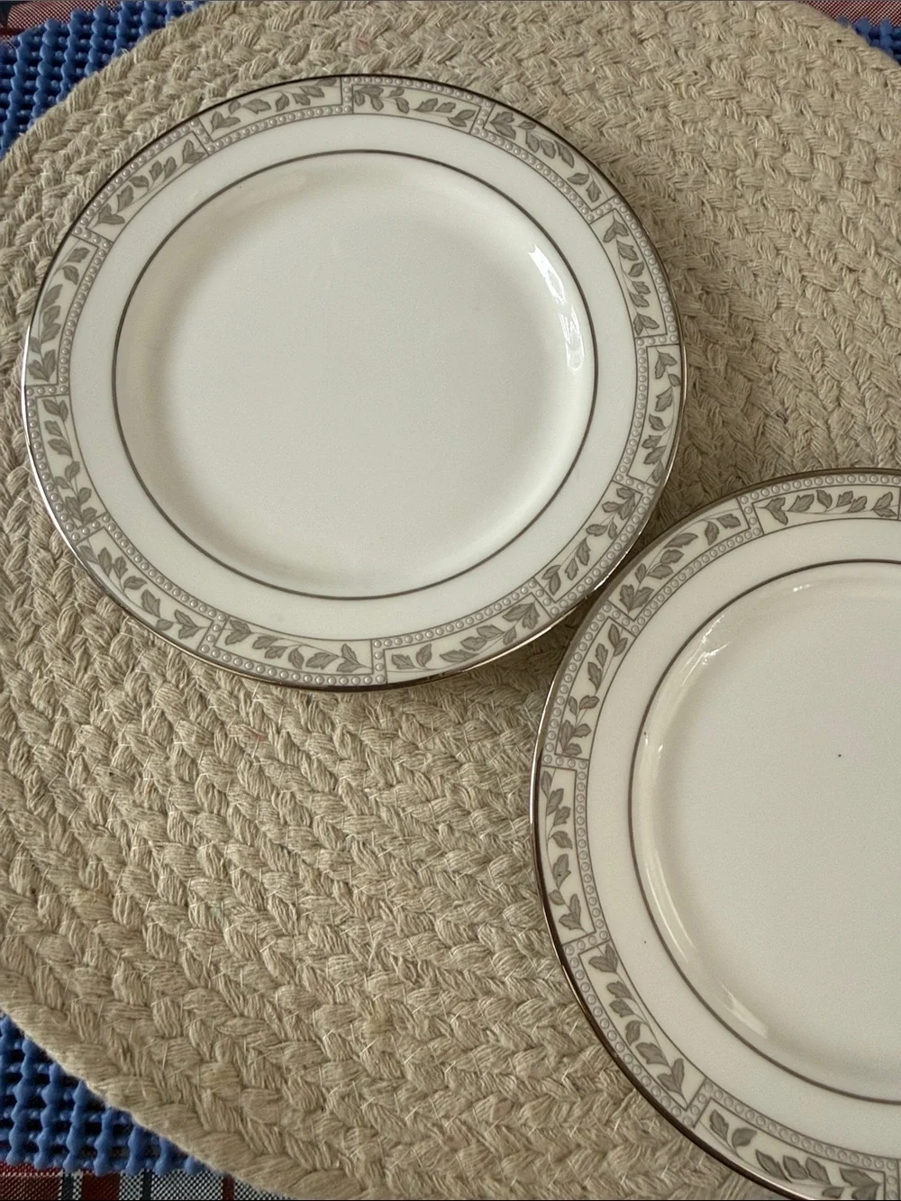 Lenox Kennsington Square Classic Salad Plates with Silver Leaf Border - Set of 2